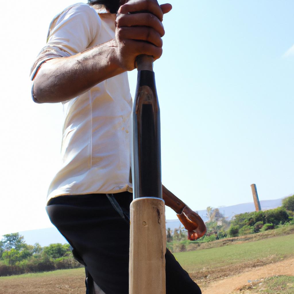 Man holding cricket bat, practicing