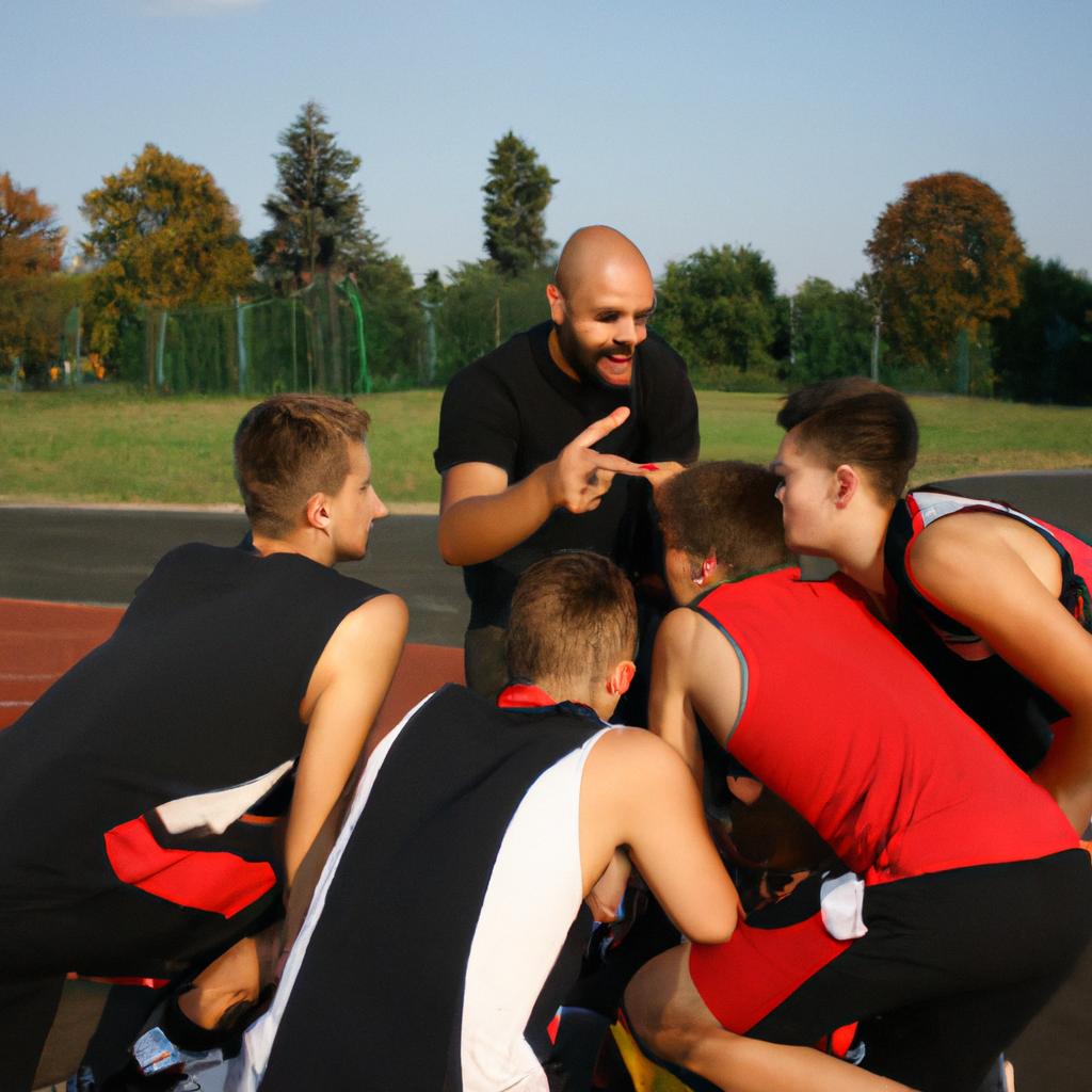 Coach giving instructions to players