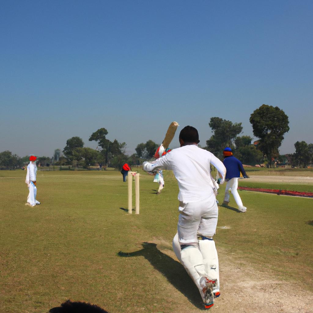 Man playing cricket with teammates