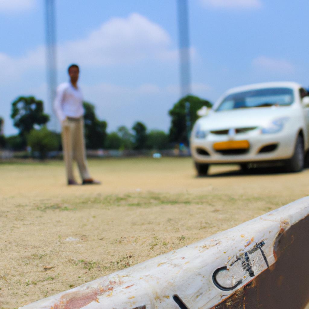 Person parking car at cricket